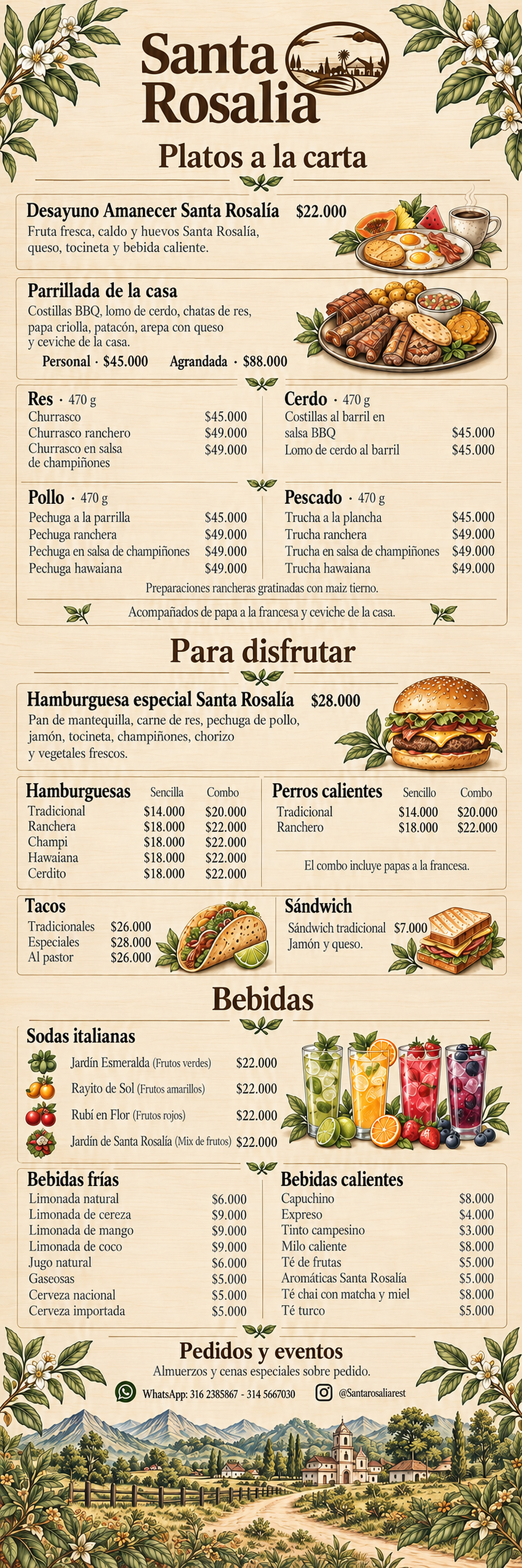 Carta completa del restaurante Santa Rosalía